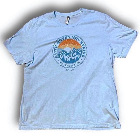 Bella Canvas Blue Faith Moves Mountains T-Shirt Jesus Tee Size 2XL - Picture 2 of 7